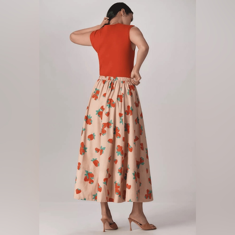 Anthropologie Maeve Poplin Printed Midi Skirt- Strawberry Print - Picture 5 of 5